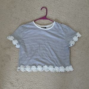 Topshop Striped Crop Top with Floral Lining